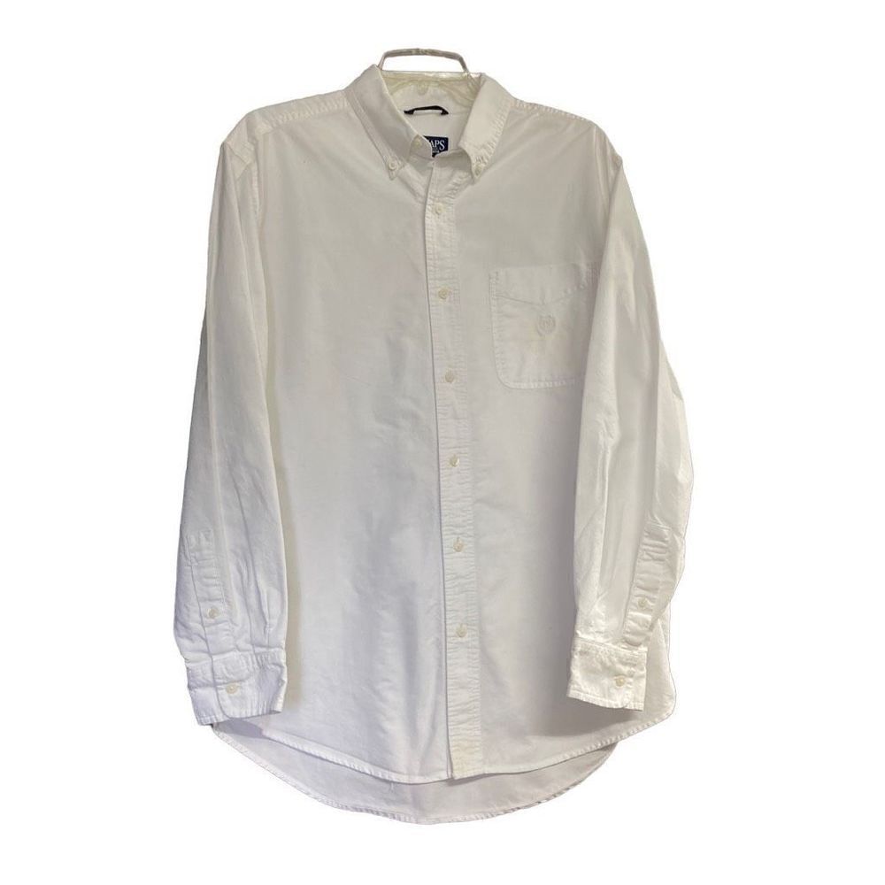 CHAPS Men’s White Shirt Front‎ Button Long Sleeves Size Medium